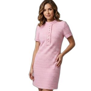 Vintage Pink Textured Mod Shift Dress - 60s Union Made - Spring Wedding & Easter